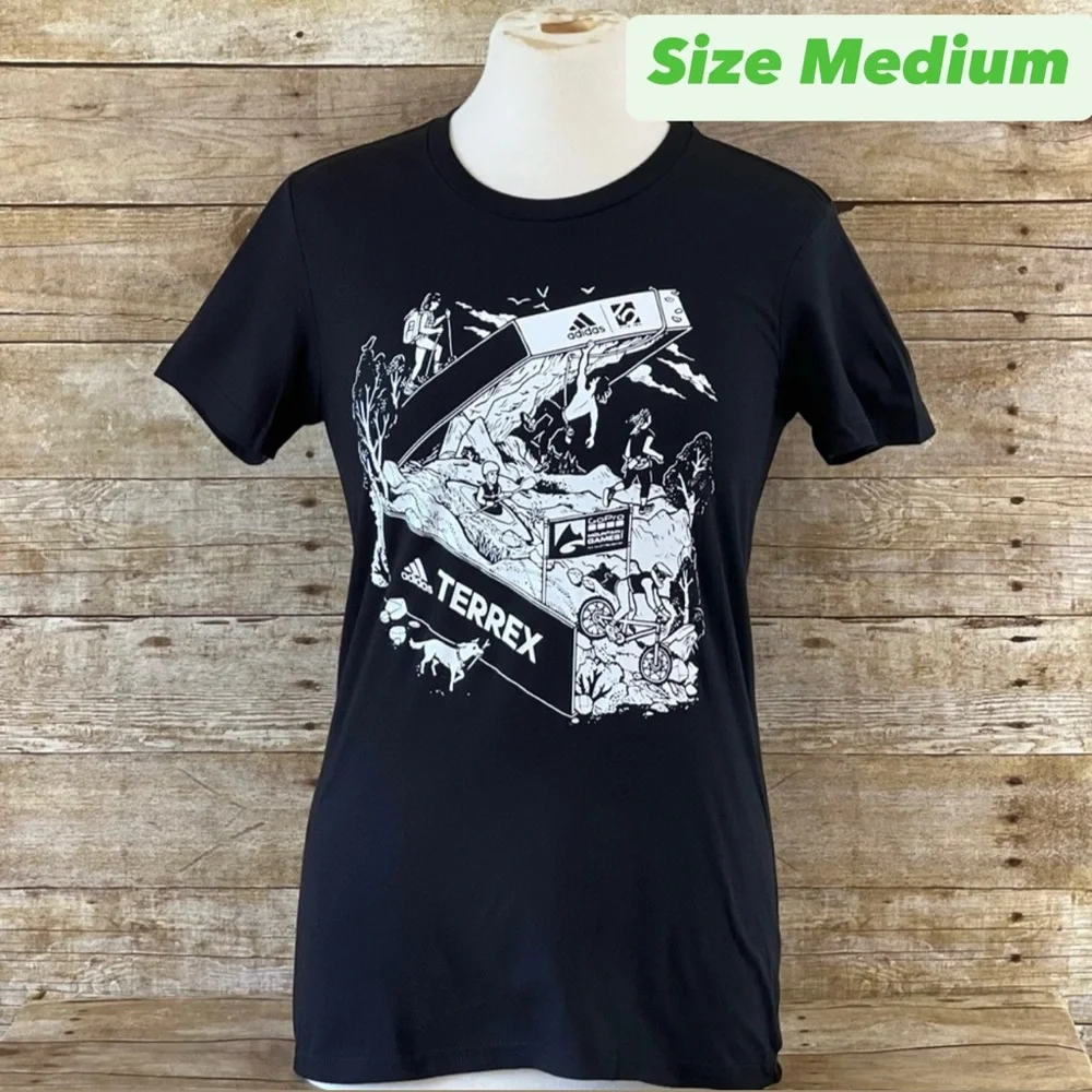Adidas Terrex Amplifier Tee Womens Medium Black Graphic T-Shirt IA7360 NEW - Picture 1 of 9